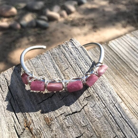 Pink Tourmaline Natural Sterling Silver Cuff Bracelet Gemstone Untreated 925 - Picture 10 of 10
